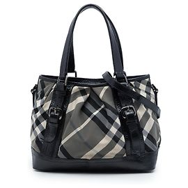 Burberry Medium Beat Check Nylon Lowry Satchel in Grau