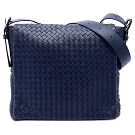 Borsa a tracolla con patta Bottega Veneta in Nappa Intrecciato blu