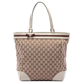 Borsa Tote Gucci GG Canvas Web Mayfair Bianca