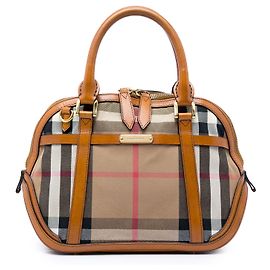 Bolso Satchel Bridle Orchard Burberry Small de lona House Check y piel marrón