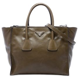 Borsa Prada Vitello Daino marrone con doppio manico e doppia tasca