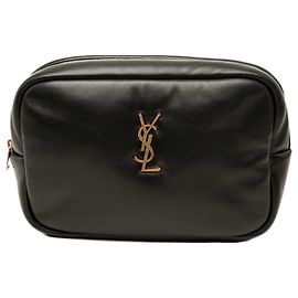 Autre Marque Saint Laurent Calypso Pouch aus gestepptem Lammleder in Schwarz