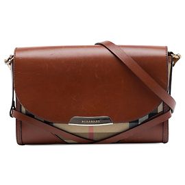 Borsa a tracolla Bridle Abbott Burberry in pelle marrone e tela House Check
