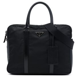 Borsa business Prada in Tessuto con rifiniture in Saffiano nera