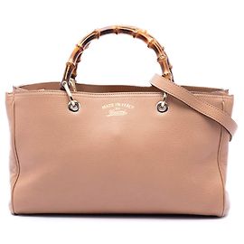 Borsa Shopper Satchel Gucci Medium in pelle di vitello marrone con bambù
