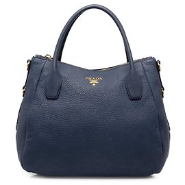 Bolso Tote Satchel convertible Prada Vitello Daino azul con cremallera