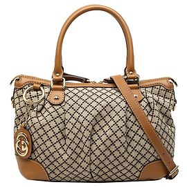 Borsa Satchel Gucci Sukey in tela Diamante beige