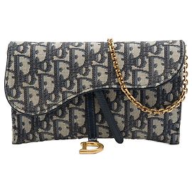 Autre Marque Borsa a tracolla Saddle Wallet On Chain in tela Dior Oblique blu