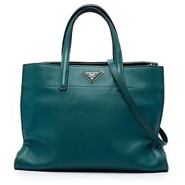Sac cabas satchel Prada Saffiano Soft à trois poches, bleu
