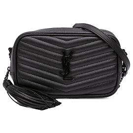 Autre Marque Borsa Lou Camera Mini Monogramma Monochrome in pelle Grain de Poudre nera Saint Laurent