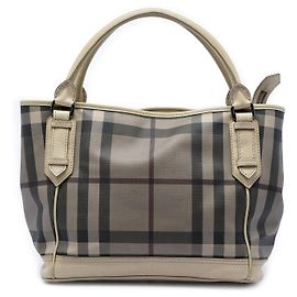 Borsa a mano Burberry Smoke Check in tela rivestita grigia
