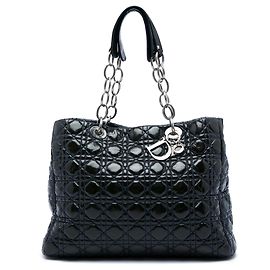 Autre Marque Lady Dior Soft Shopping Tote Large aus Lackleder Cannage Blue Dior