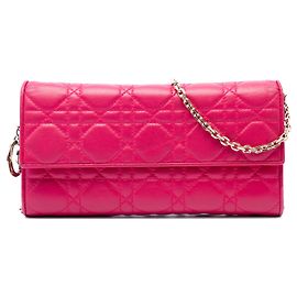 Autre Marque Borsa a tracolla Lady Dior Wallet On Chain in pelle d'agnello Cannage rosa Dior