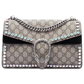 Borsa a tracolla Gucci Dionysus Medium GG Supreme Crystal Nera