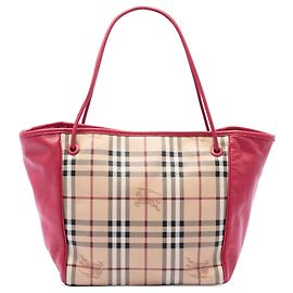 Burberry Small Haymarket Check Canterbury Tote aus rotem beschichtetem Canvas und Kalbsleder