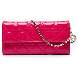 Autre Marque Borsa a tracolla Lady Dior Wallet On Chain in vernice Cannage rosa Dior