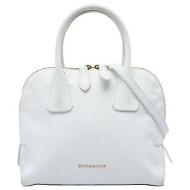 Bolso Satchel Greenwood Burberry Small de piel de becerro granulada blanco