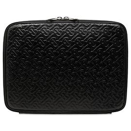 Black Burberry TB Monogram Embossed Calfskin Laptop Case Business Bag
