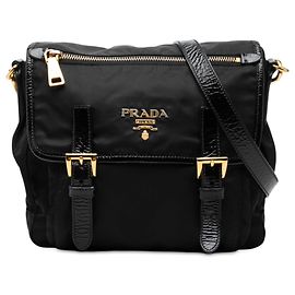 Sac messager Prada Tessuto Zip à double boucle noir