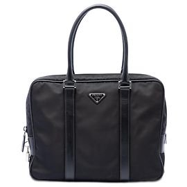 Sac business Prada en Tessuto avec bordures en Saffiano noir