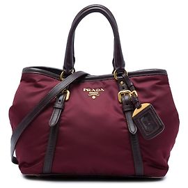Bolso de mano Tessuto de piel suave Prada rojo con ribete de cuero de ternera