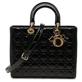 Autre Marque Borsa Lady Dior Large in pelle vernita Cannage Nera