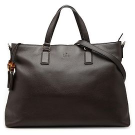 Borsa Satchel Gucci in pelle di vitello marrone con nappina in bambù