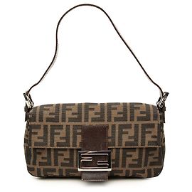 Borsa a spalla Baguette Fendi Zucca in tela marrone