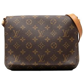 Bolso de hombro Louis Vuitton Monogram Musette Tango marrón con correa corta