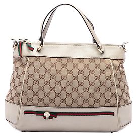 Sac Mayfair Satchel Gucci GG Canvas Web Blanc