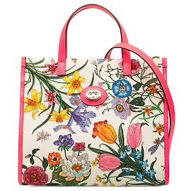 Borsa Satchel Gucci Flora Medium in tela bianca