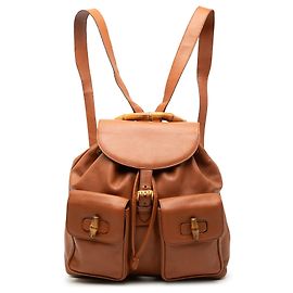 Mochila Gucci Large de piel de becerro marrón con cordón y bambú