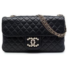 Schultertasche Chanel Medium Quilted Lambskin Westminster Pearl Flap schwarz