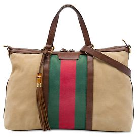 Brown Gucci Medium Canvas Web Rania Top Handle Bag Satchel