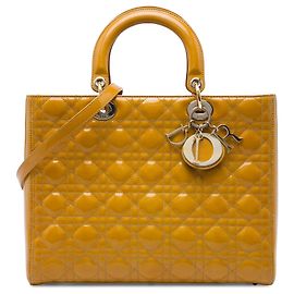 Autre Marque Borsa Lady Dior Large in pelle verniciata Cannage gialla