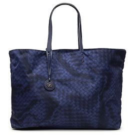 Tote Bottega Veneta em nylon Intrecciolusion azul