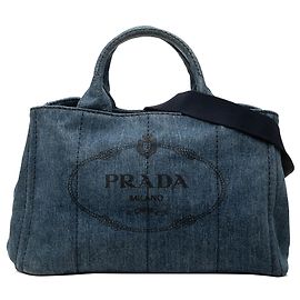 Bolsa Tote Satchel Prada Denim Canapa Logo azul