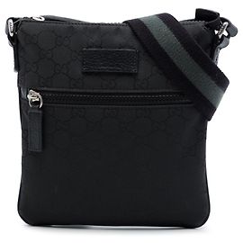 Borsa a tracolla Gucci GG in nylon nero con banda Web