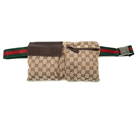 Borsa cintura Gucci GG Canvas Web con doppia tasca, beige