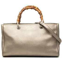 Borsa Gucci Medium Shopper Satchel in vitello dorata con bambù