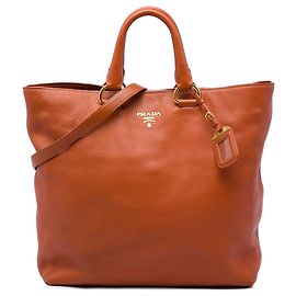 Prada Vitello Daino Offene Convertible Tote Satchel Orange