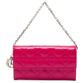 Autre Marque Borsa Lady Dior Wallet On Chain in vernice Cannage Rosa Dior