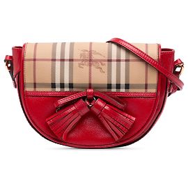 Sac bandoulière Maydown Burberry en toile enduite rouge vernie et Haymarket Check