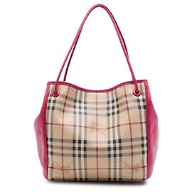 Borsa Tote Burberry Canterbury Small Haymarket Check in tela rivestita e pelle di vitello beige