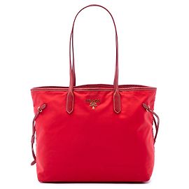 Prada Tessuto Tote in Rot mit Saffiano-Besatz