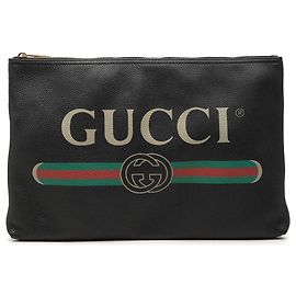 Clutch Gucci em couro preto com logótipo