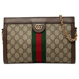 Borsa a Tracolla Gucci Small GG Supreme Web Ophidia con Catena Beige