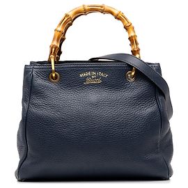 Bolsa Small Bamboo Shopper Gucci em pele de bezerro azul