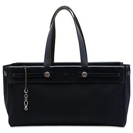 Saco Tote Herbag Cabas MM Hermès em Toile e Vache Hunter preto