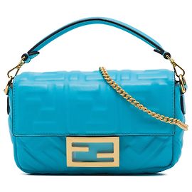 Bolsa Satchel Baguette Fendi Mini Zucca em couro gofrado azul